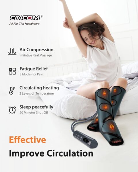 CINCOM Leg Massager with Heat and Compression, Legs Massage for Circulation and Pain Relief, Heating Calf Leg Air Compression Massager Help with Relief Edema