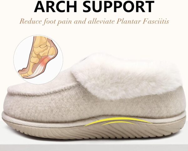 COFACE Women's Memory Foam House Slippers Arch Support Moccasin Winter Shoes Ladies Warm Fuzzy Faux Fur Collar With Indoor Outdoor Rubber Sole