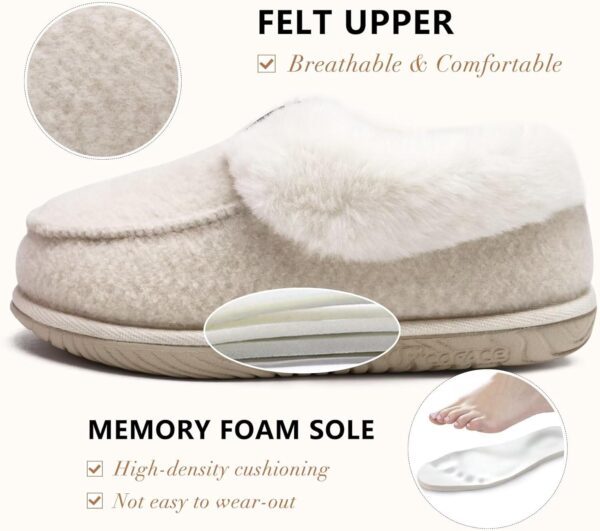 COFACE Women's Memory Foam House Slippers Arch Support Moccasin Winter Shoes Ladies Warm Fuzzy Faux Fur Collar With Indoor Outdoor Rubber Sole