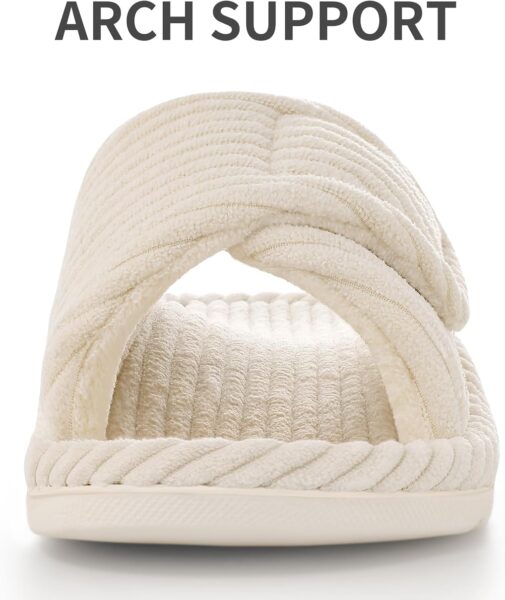 Litfun Orthopedic House Slippers for Women Adjustable Arch Support Indoor Slippers Open Toe Corduroy Bedroom Shoes