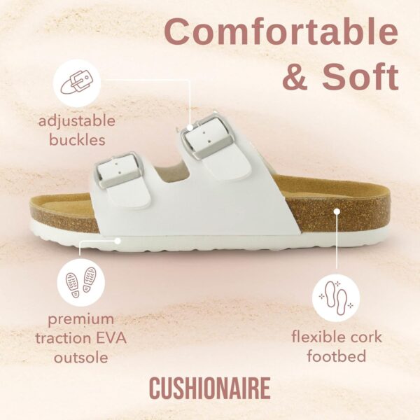 CUSHIONAIRE Lane Cork Footbed Sandals for Women – Comfortable Double Buckle Slip-On with Genuine Suede Footbed & Arch Support Slides for Women Footwear