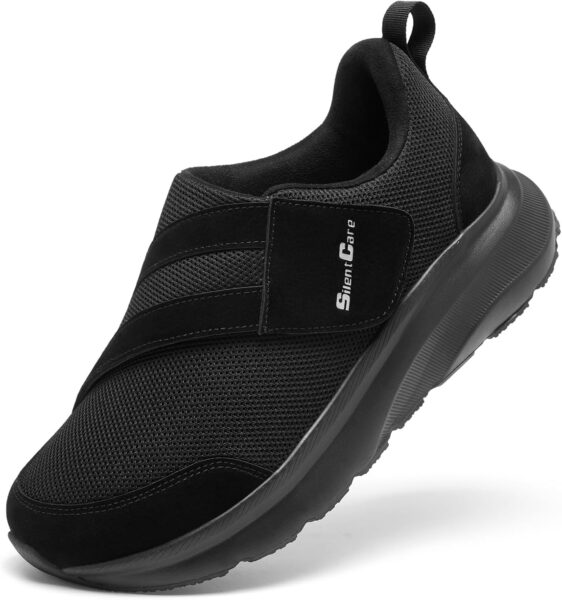 SILENTCARE Diabetic Shoes for Men Wide Toe Box Slip-on Shoes for Swollen Feet Adjustable Walking Shoes for Elderly Foot Pain Relief Neuropathy