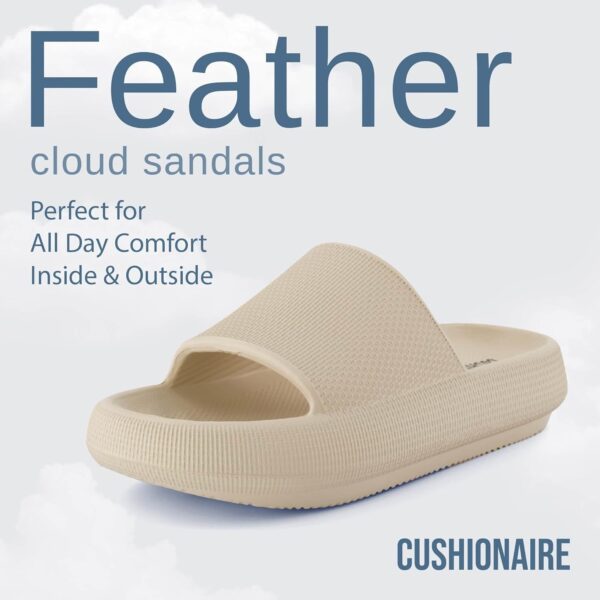 CUSHIONAIRE Feather EVA Slides for Women – Comfortable Slip On Womens Slippers, Indoor Outdoor Shower Shoes, Beach Essential Cloud Slides