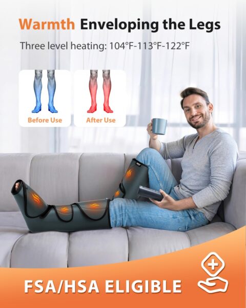 CINCOM Leg Massager with Heat and Compression, Legs Massage for Circulation and Pain Relief, Heating Calf Leg Air Compression Massager Help with Relief Edema
