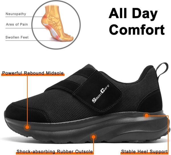 SILENTCARE Diabetic Shoes for Men Wide Toe Box Slip-on Shoes for Swollen Feet Adjustable Walking Shoes for Elderly Foot Pain Relief Neuropathy