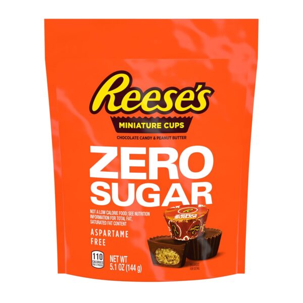 REESE'S Zero Sugar Miniatures Chocolate Peanut Butter Cups, Candy Bag, 5.1 oz