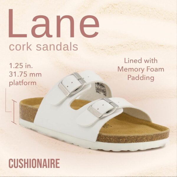CUSHIONAIRE Lane Cork Footbed Sandals for Women – Comfortable Double Buckle Slip-On with Genuine Suede Footbed & Arch Support Slides for Women Footwear