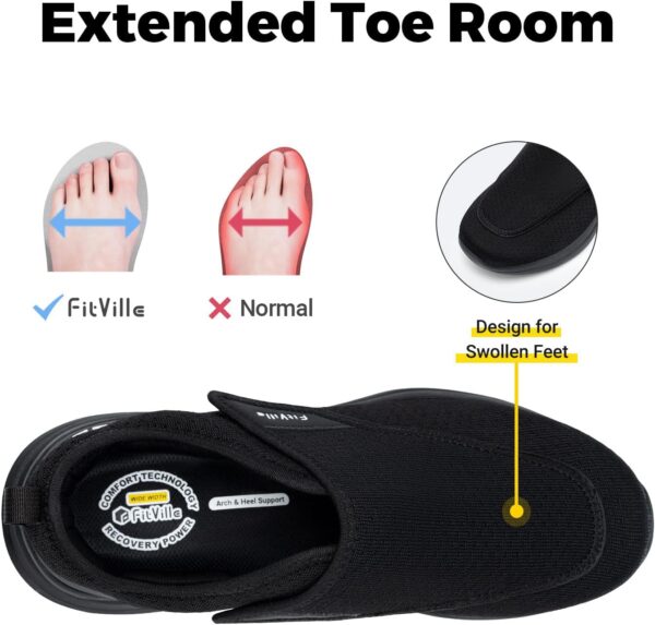 FitVille Diabetic Shoes for Men Extra Wide Slip-on Shoes for Swollen Feet Adjustable Walking Shoes for Elderly Foot Pain Relief Neuropathy - EasyTop Wings