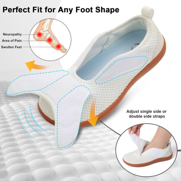 Womens Walking Shoes Comfortable Wide Diabetic Shoes Adjustable Elderly Neuropathy Bunion Swollen Feet Nursing Shoe Breathable Indoor Outdoor Flat Slippers