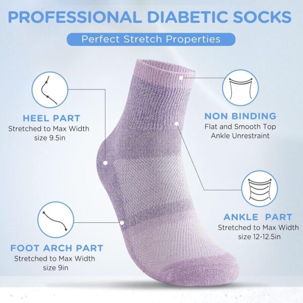 Bulinlulu Bamboo Viscose Diabetic Socks, 6 Pairs Non Binding Ankle Socks, Reinforced Toe, Size 6-9/9-11/13-15