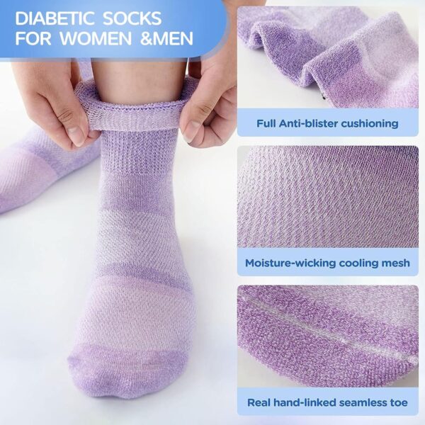 Bulinlulu Bamboo Viscose Diabetic Socks, 6 Pairs Non Binding Ankle Socks, Reinforced Toe, Size 6-9/9-11/13-15