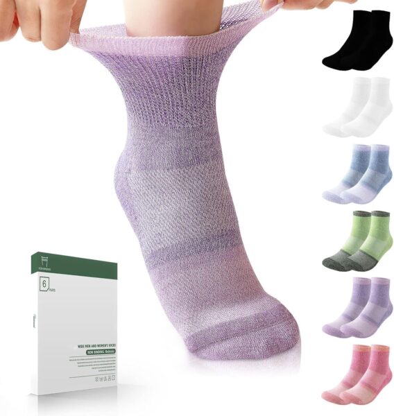 Bulinlulu Bamboo Viscose Diabetic Socks, 6 Pairs Non Binding Ankle Socks, Reinforced Toe, Size 6-9/9-11/13-15